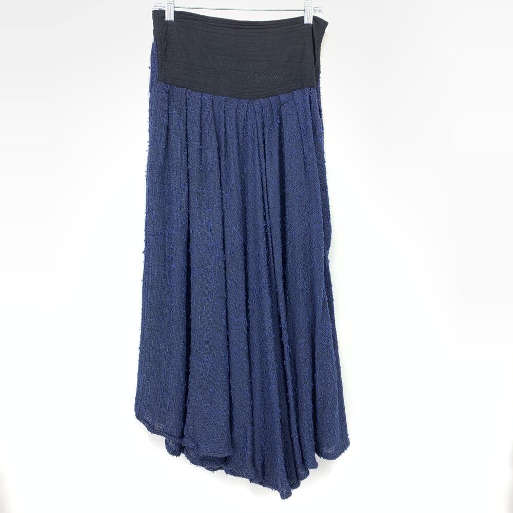 VTG Laise Adzer Pull On Midi Skirt Womens Sz Large Blue Black Cotton Gauze Boho